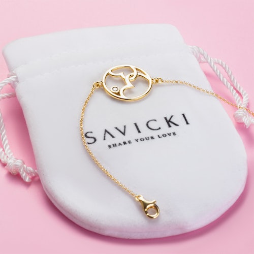 Bransoletka celebrytka serce Savicki: srebrna pozłacana, cyrkonia